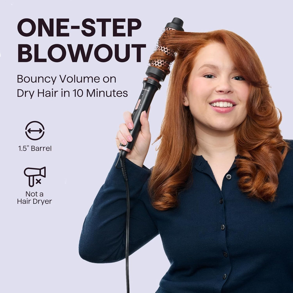 1.5 Inch Heated Round Brush with Detachable Head, Dual Voltage Tourmaline Ceramic Thermal Brush