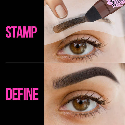Eyebrow Stamp and Stencil Kit - Perfect Brow Makeup Pomade with 20 Shaping Stencils, Long-Lasting Brown