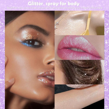 Body Glitter Spray, 30ML Loose Laser Shimmer Powder Holographic Hair Spray Silver Sparkle Highlighter