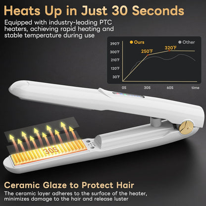 Cordless 2-in-1 Mini Hair Straightener & Curler with Emergency Phone Charger