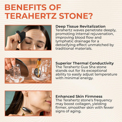 TeraRX® Terahertz Gua Sha & Facial Roller Set – 100% Authentic Terahertz Stone Face Roller to Reduce Puffiness, Improve Wrinkle Lines & Relieve Facial Tension – Perfect for Eye Massage and Relaxation