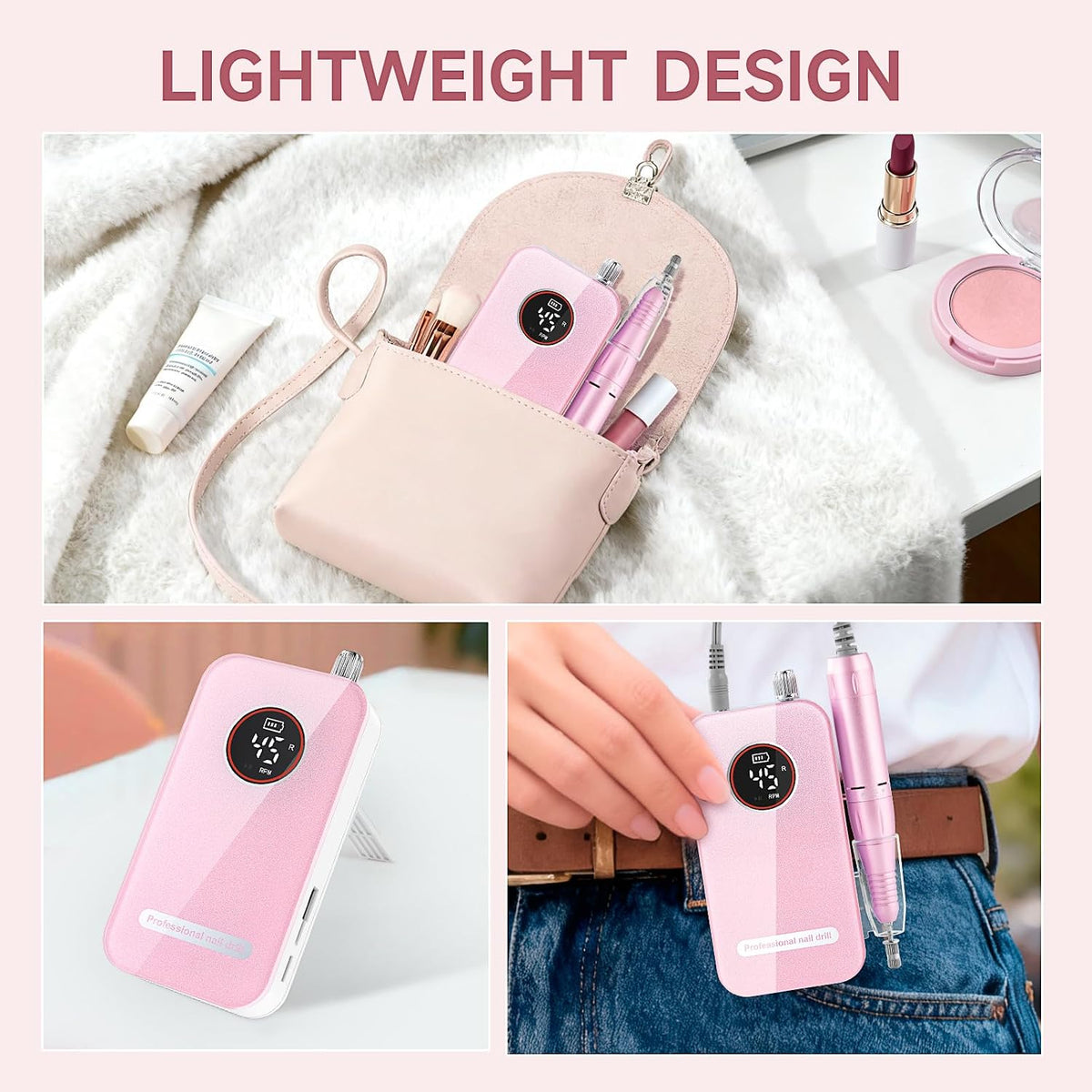 Professional 45000RPM Rechargeable Cordless Electric Nail Drill for Acrylic and Gel Nails