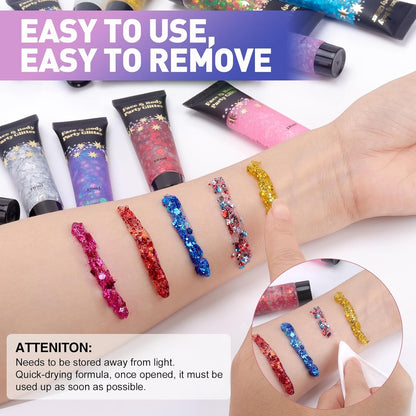 14 Colors Body Glitter Gel Set, Face & Hair Glitter for Festivals, Rave Accessories & Party Supplies