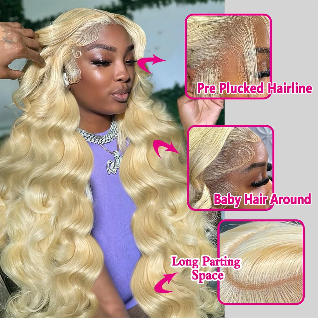 613 Blonde 13x6 Lace Front Wig Human Hair 28 Inch Body Wave 200% Density HD Transparent Lace