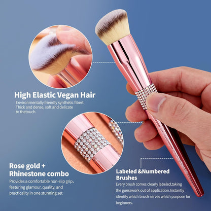 16Pcs Makeup Brushes Set with Elegant Holder Case, Premium Ultra Soft Professional Brushes for Foundation, Blush, Powder, and Eyeshadow