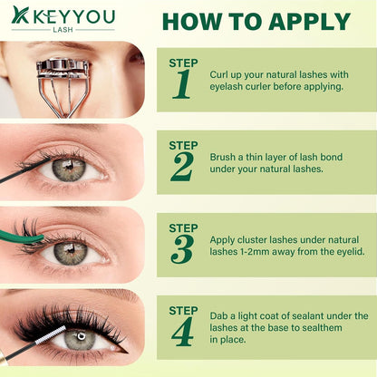 Flora Lash Clusters Kit - 132pcs D Curl Natural Extension Set with Bond, Seal, and Remover