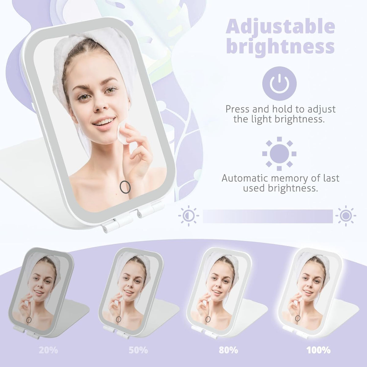 Portable Travel Makeup Mirror with 3 Adjustable Light Settings, USB-Rechargeable Vanity Mirror