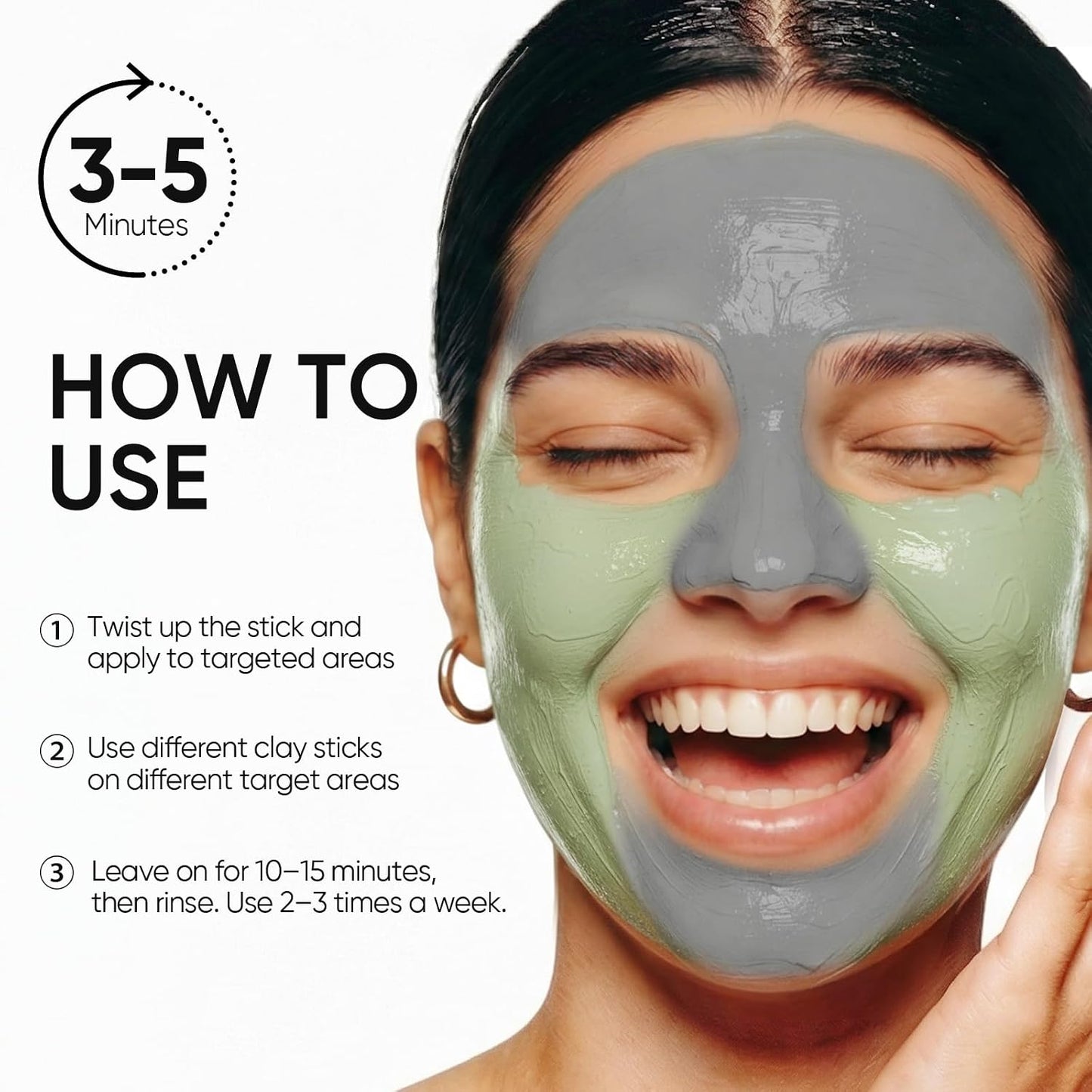 Clay Mask Stick Set with Alaska Volcanic Clay & Mugwort for Deep Pore Cleansing and Oil Control