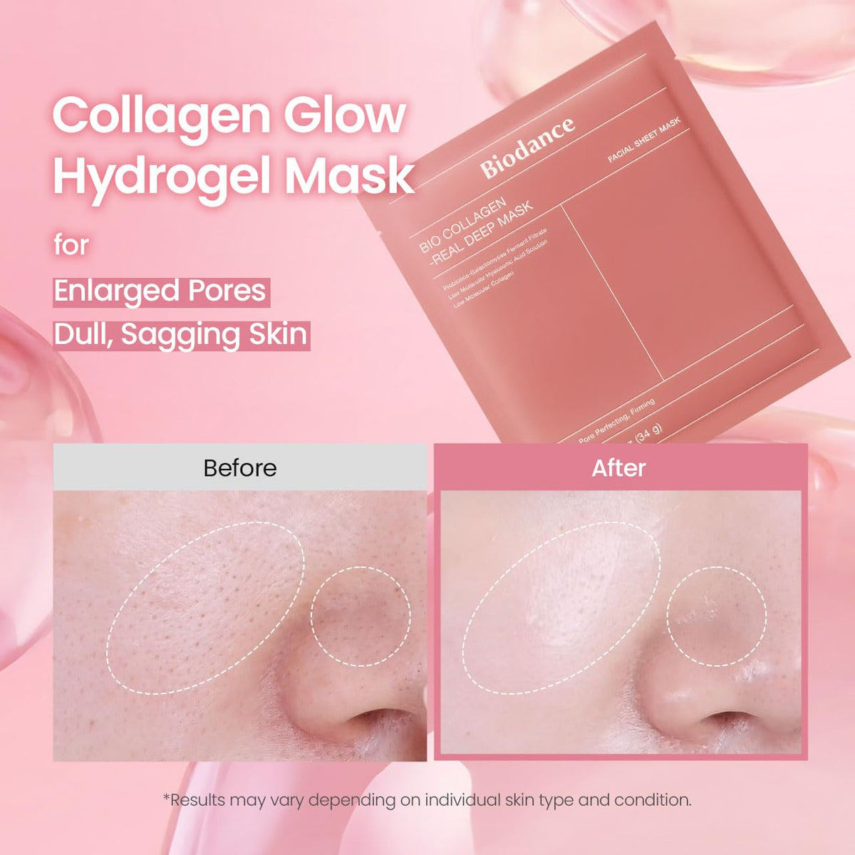 Bio-Collagen Real Deep Mask, Hydrating Overnight Hydrogel Face Mask, Pore Minimizing, 16 Sheets
