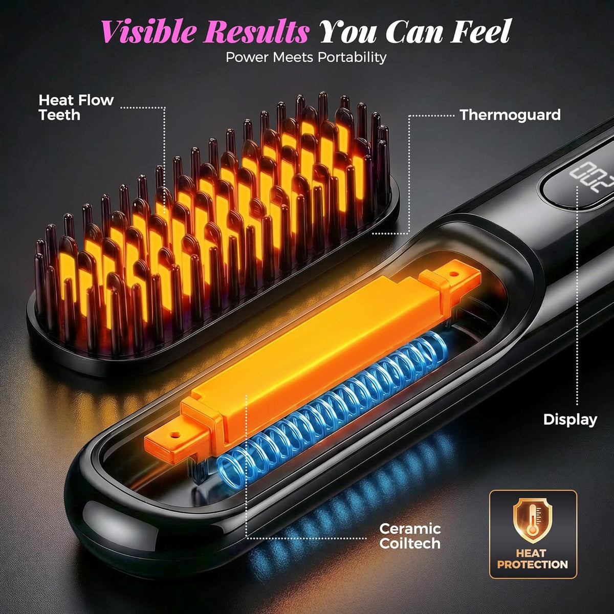 Cordless Hair Straightener Brush, Portable Mini Straightener with MCH Heating & Ionic Ceramic Care