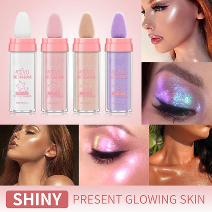 4 Color Fairy Dust Highlight Patting Powder - Full Body Contouring and Pearlescent Shimmer for Face and Eyes