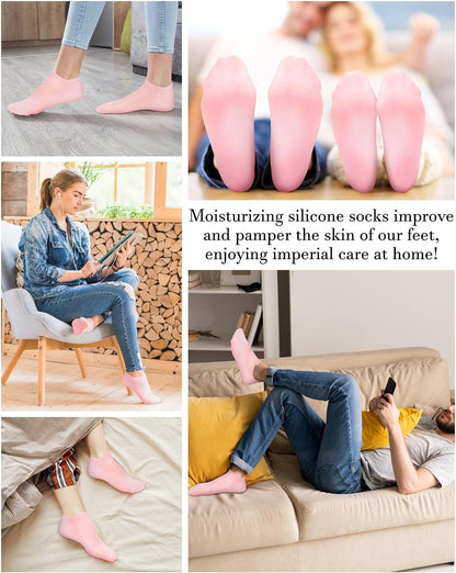 Silicone Moisturizing Socks for Dry Cracked Feet, Soft Gel Spa Pedicure Socks for Heel Care, Pink