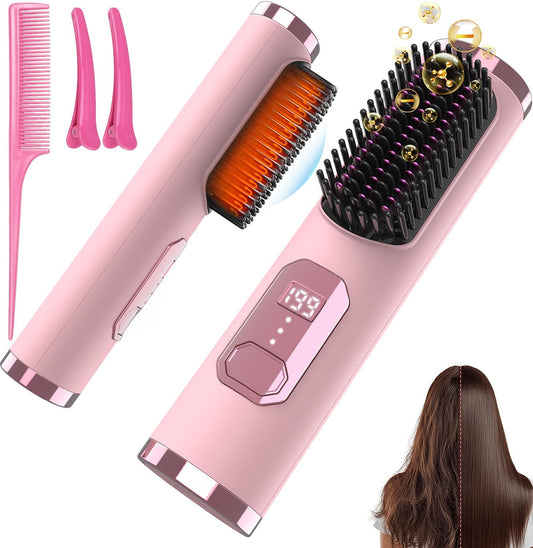 Cordless Hair Straightener Brush, Portable 500 Million Ions MCH Fast Heating Straightening Comb