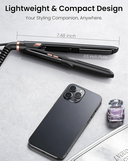 0.5 Inch Mini Flat Iron with Adjustable Temp, 100-240V Dual Voltage Hair Straightener for Short Hair