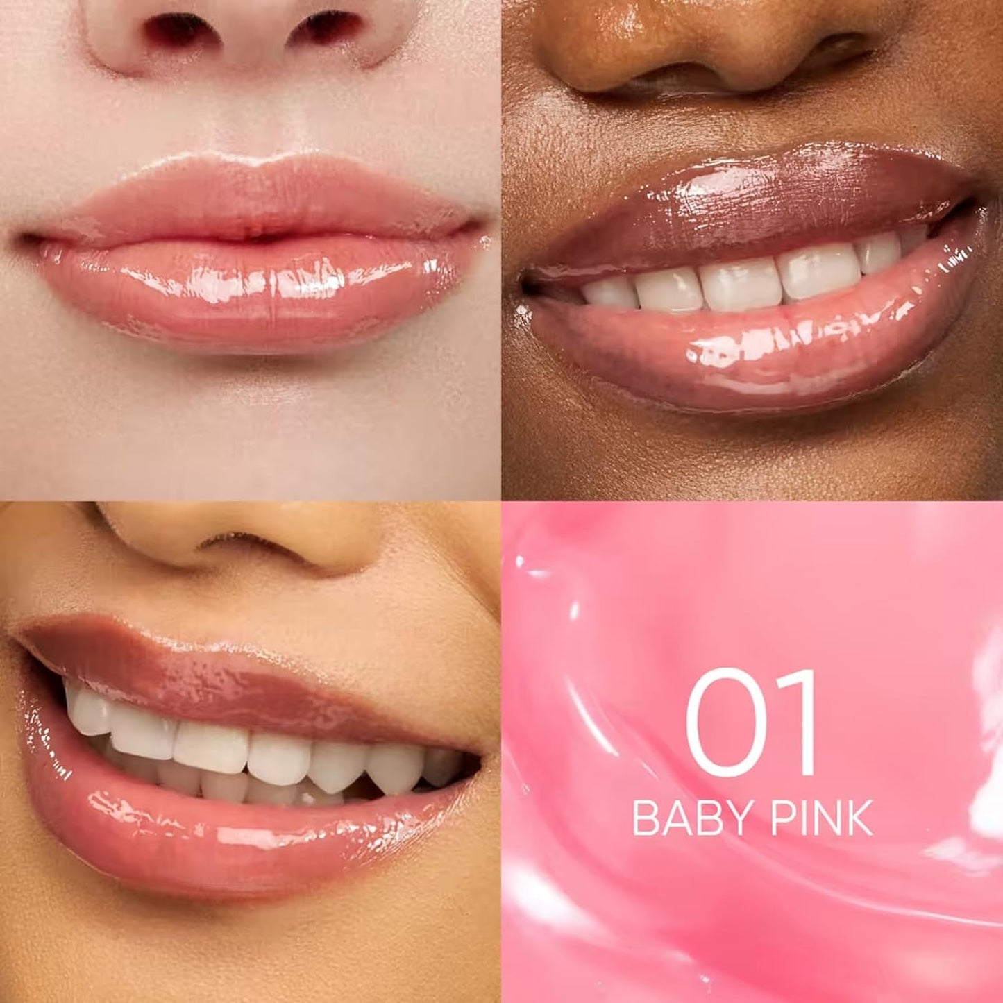 Brightening Lip Serum, Hydrating & Plumping Tinted Lip Gloss with Peptide and Squalane (01 Baby Pink)
