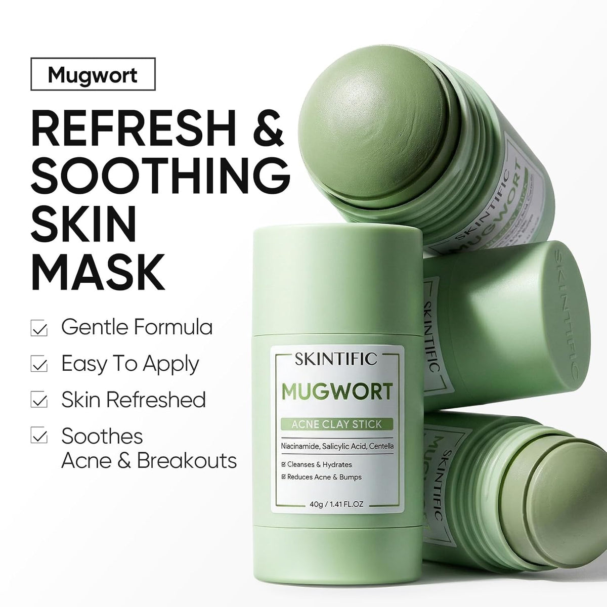 Clay Mask Stick Set with Alaska Volcanic Clay & Mugwort for Deep Pore Cleansing and Oil Control