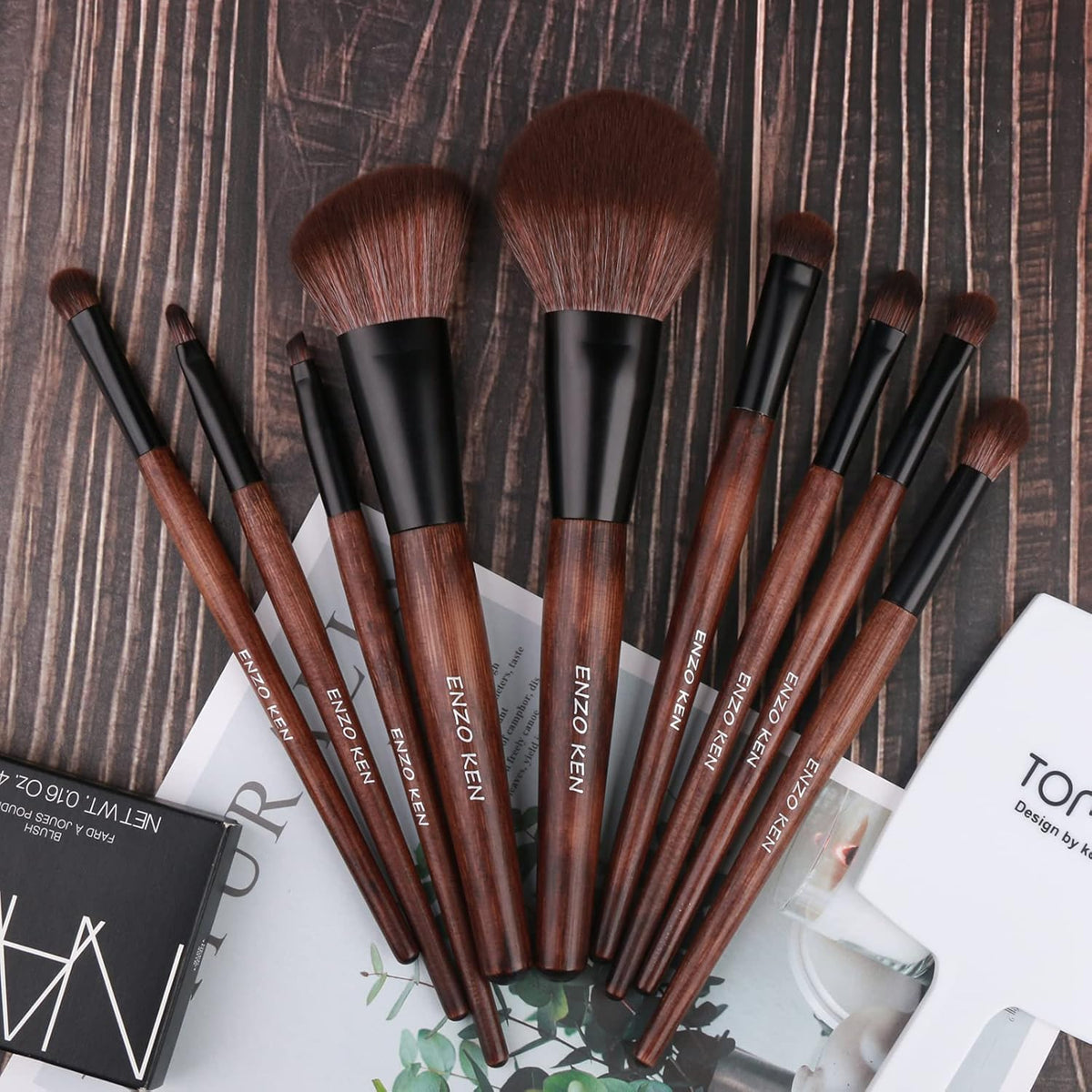 Professional Bamboo Makeup Brush Set with Natural Sable Hair and Travel Case, 7-Piece Kit