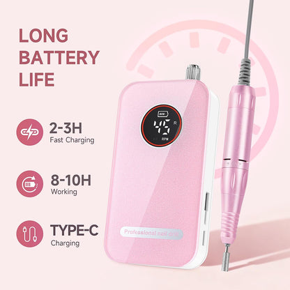 Professional 45000RPM Rechargeable Cordless Electric Nail Drill for Acrylic and Gel Nails
