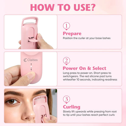 Heated Eyelash Curler - 10s Fast Heating, 24H Long-Lasting Natural Curl