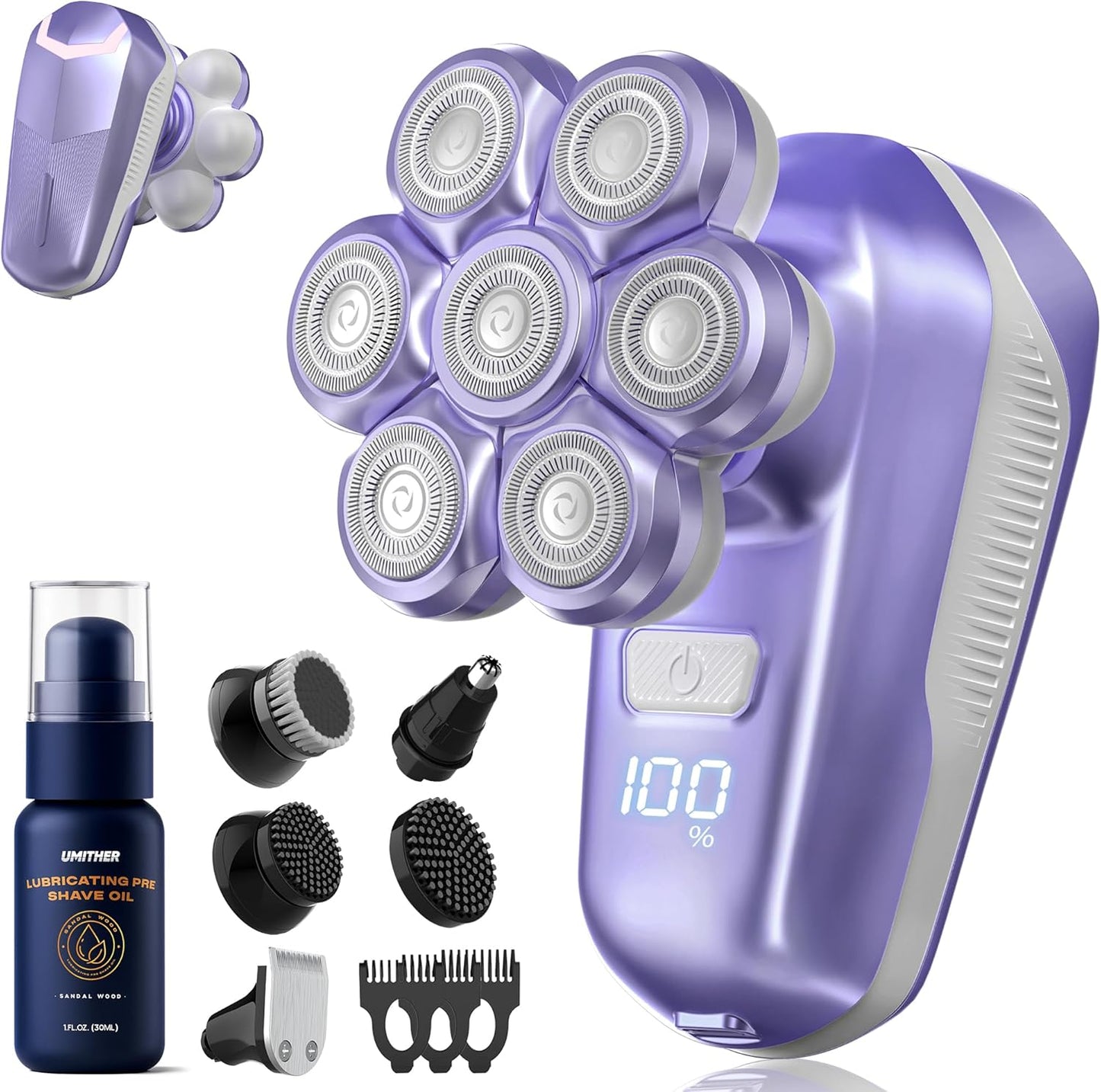 7D Magnetic Electric Shaver for Women & Men, Waterproof Bald Head Trimmer Kit with USB Charging