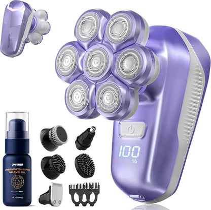7D Magnetic Electric Shaver for Women & Men, Waterproof Bald Head Trimmer Kit with USB Charging