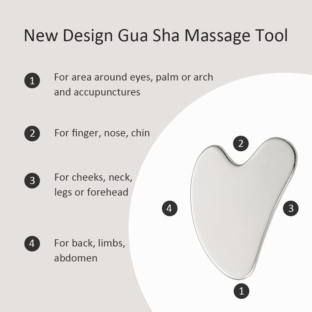 Stainless Steel Gua Sha Facial Tools and Face Roller Set for Skincare and Sculpting