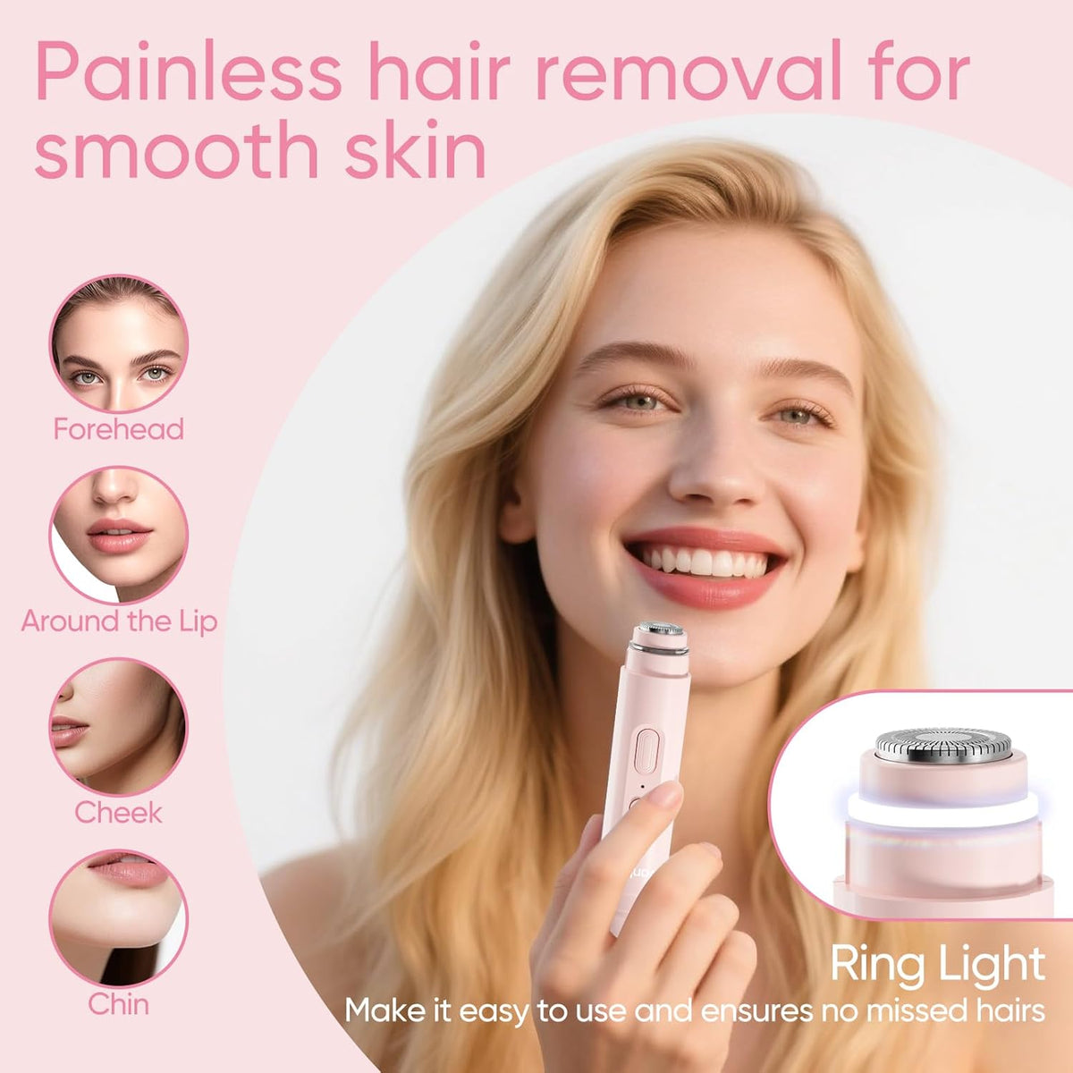2-in-1 Facial Hair Remover & Eyebrow Trimmer - Rechargeable Face Shaver with LED Light