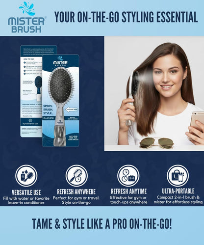 2-in-1 Misting Hairbrush - Innovative Spray-Integrated Detangling Tool for Wet & Dry Styling (White)