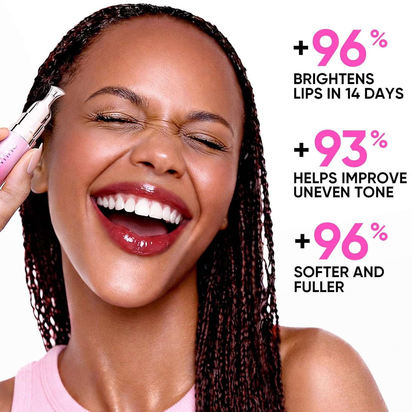 Brightening Lip Serum, Hydrating & Plumping Tinted Lip Gloss with Peptide and Squalane (01 Baby Pink)