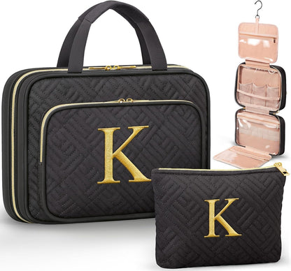Personalized Gifts for Women, Initial Toiletry Bag Hanging Travel Organizer & Makeup Cosmetic Bag with Embroidery Letter Teacher Appreciation Gift Birthday Valentines Gifts for Mom Wife Friend Sister