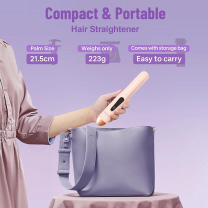 Cordless Hair Straightener, Titanium Portable Flat Iron for Travel, 2 in 1 Mini Styler with Comb & Clip