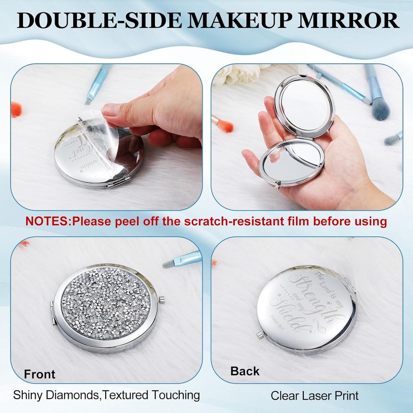 Thyle 12 Pcs Easter Christian Compact Mirror Gifts for Women Bible Study Group Gift Verse Bulk Hand Makeup Compact Purse Religious Baptism for Thank You Holy Communion(Same,Silver)
