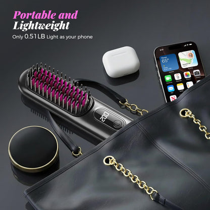 Cordless Hair Straightener Brush, Portable Mini Straightener with MCH Heating & Ionic Ceramic Care