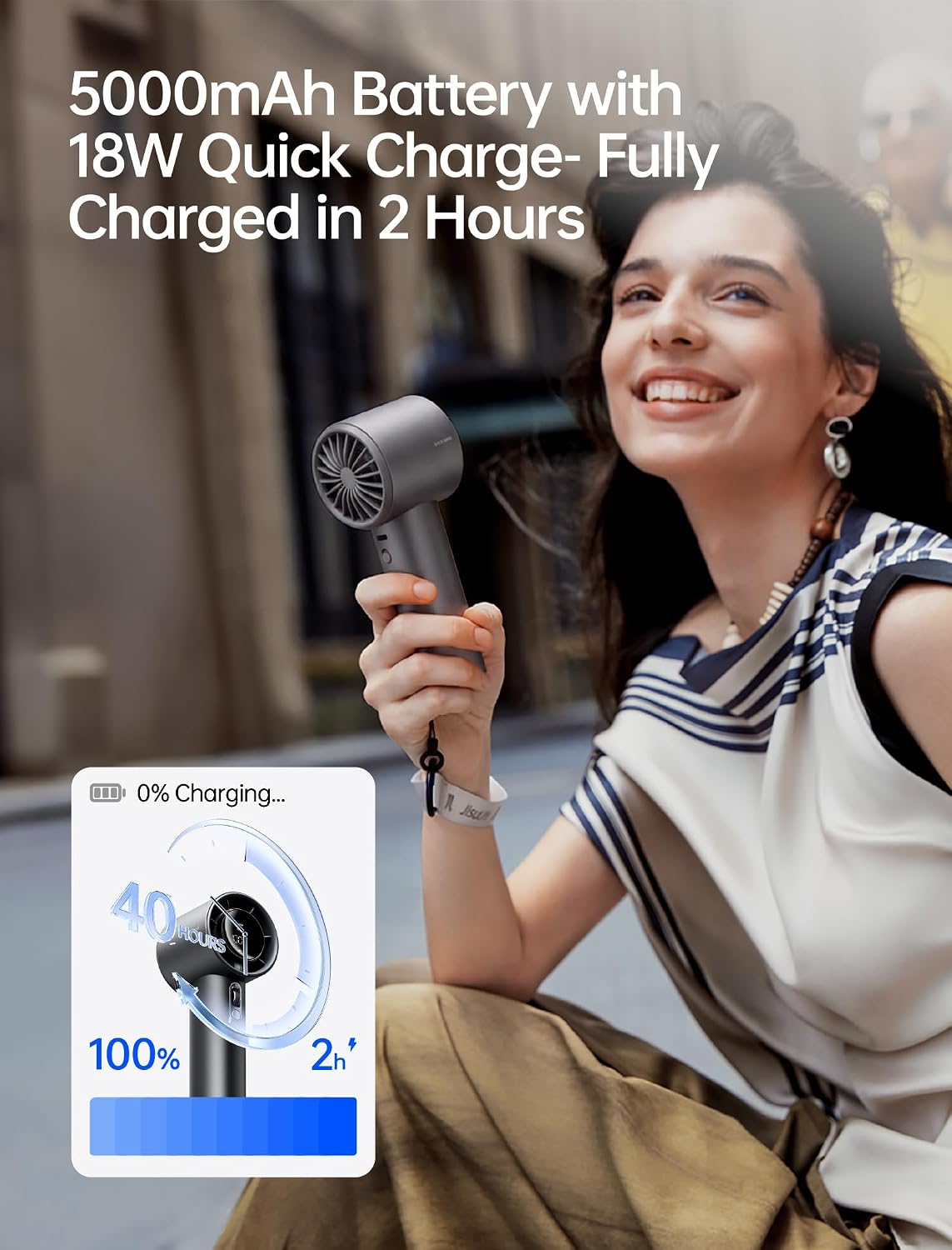 Next-Gen Handheld Fan - High-Speed Airflow, 40h Runtime, Metal Body, 1-100 Speed Scroll Wheel