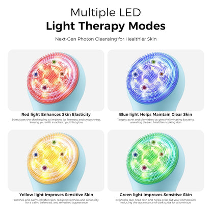 Face Scrubber Facial Cleansing Brush - Waterproof and Rechargeable Face Cleansing Brush with 4 LED Gentle Light, Cleansing, Exfoliating and Massaging, Electric Face Scrub Brush for Men & Women