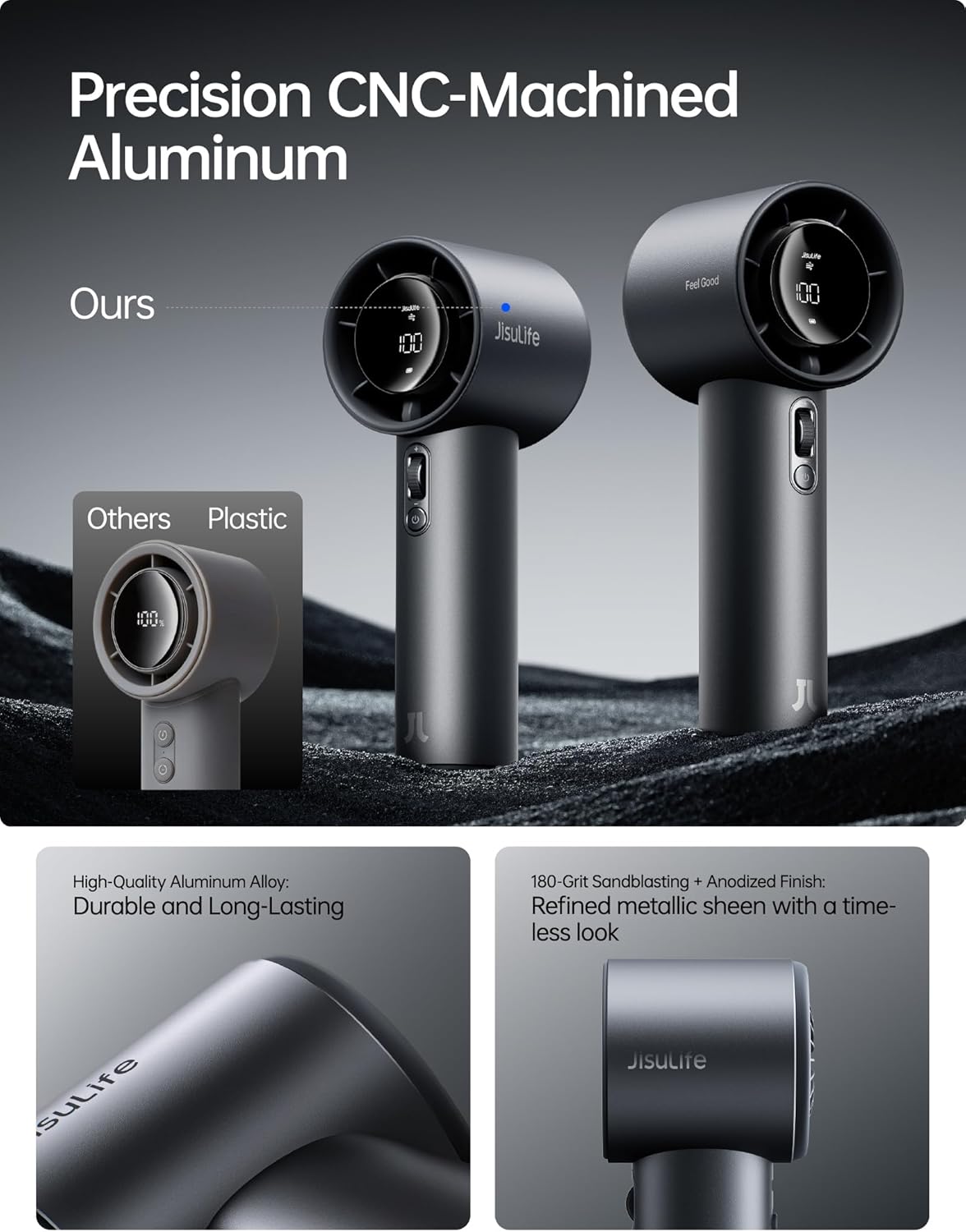 Next-Gen Handheld Fan - High-Speed Airflow, 40h Runtime, Metal Body, 1-100 Speed Scroll Wheel