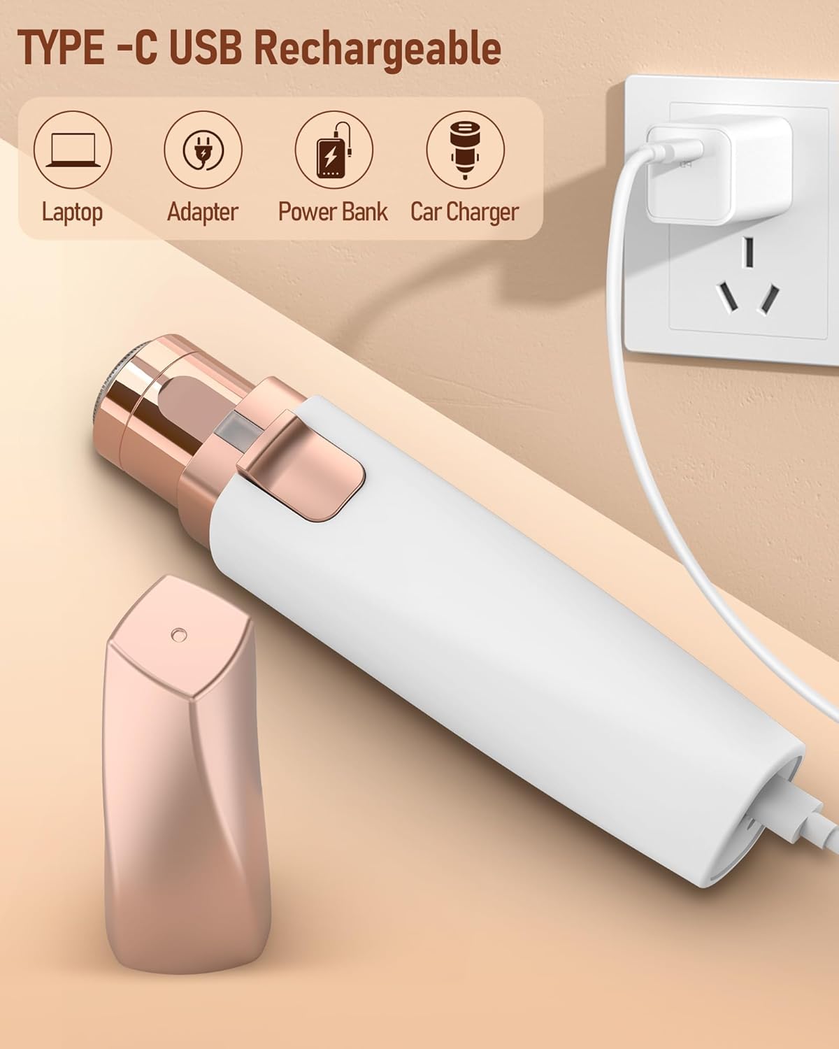 2-in-1 Rechargeable Facial Hair Remover & Eyebrow Trimmer with LED Light