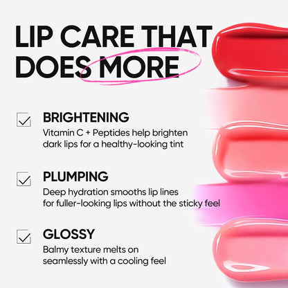 Brightening Lip Serum, Hydrating & Plumping Tinted Lip Gloss with Peptide and Squalane (01 Baby Pink)