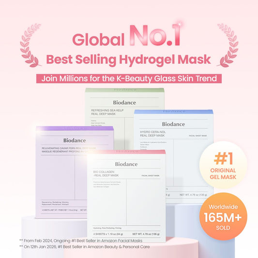 Bio-Collagen Real Deep Mask, Hydrating Overnight Hydrogel Face Mask, Pore Minimizing & Plumping, 4ea