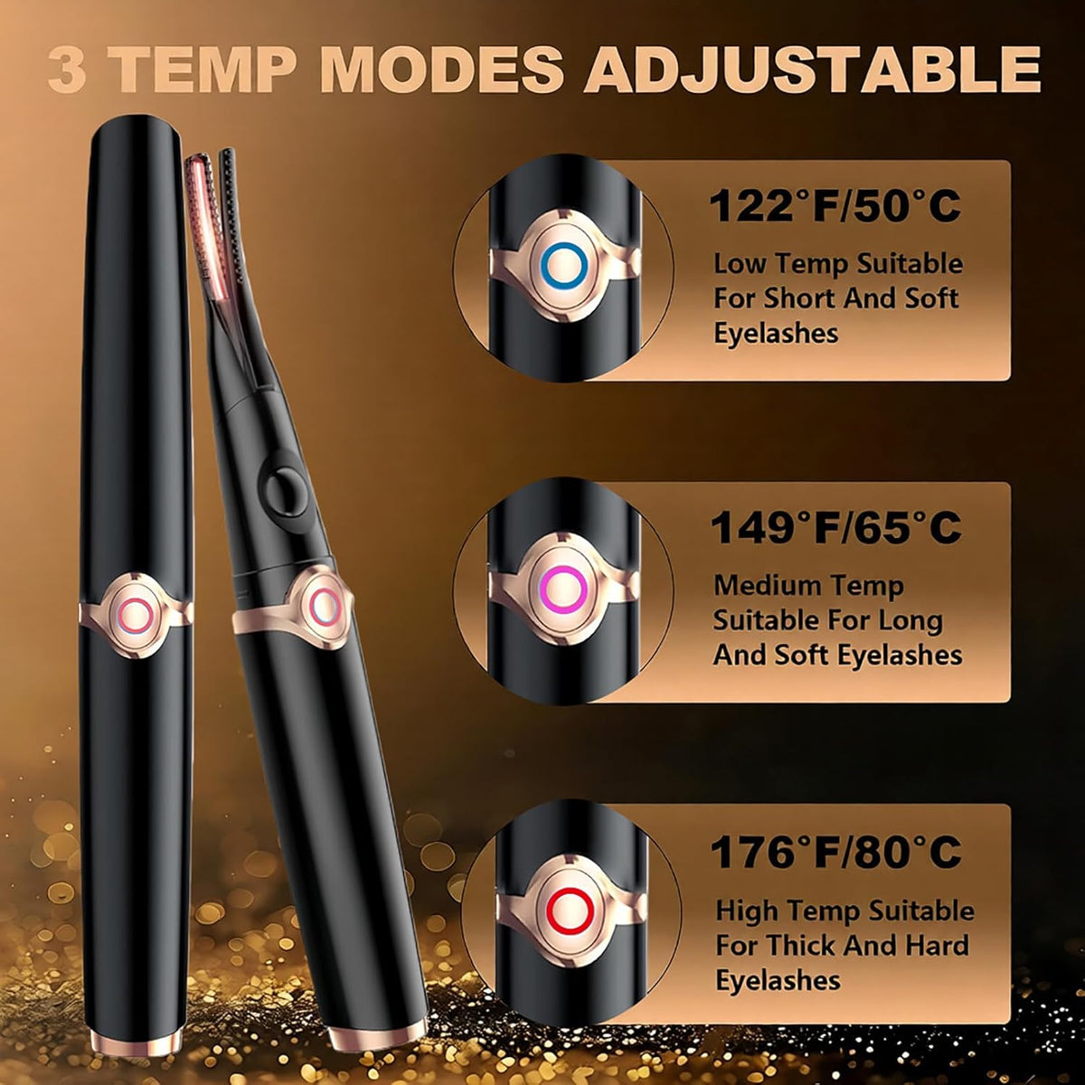 Heated Eyelash Curler - 2-in-1 Clip-Type Design, 3 Temperature Modes, USB Rechargeable Electric Curler