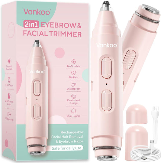 2-in-1 Facial Hair Remover & Eyebrow Trimmer - Rechargeable Face Shaver with LED Light
