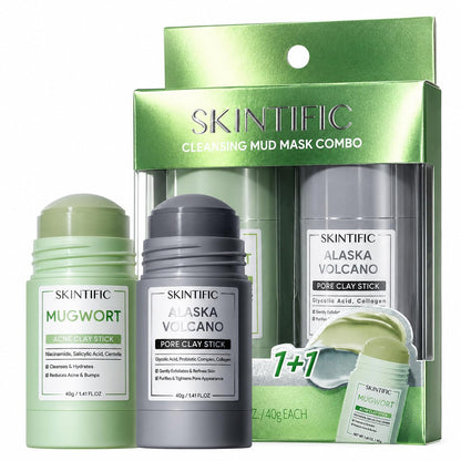 Clay Mask Stick Set with Alaska Volcanic Clay & Mugwort for Deep Pore Cleansing and Oil Control