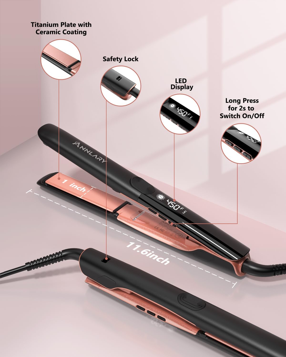 2-in-1 Titanium Ceramic Ionic Hair Straightener and Curler, Dual Voltage Flat Iron