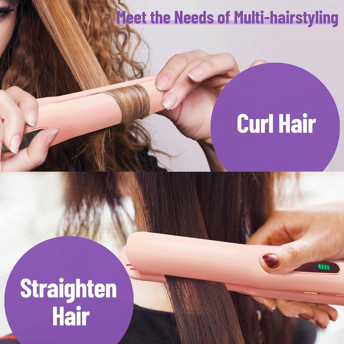 Cordless Hair Straightener, Titanium Portable Flat Iron for Travel, 2 in 1 Mini Styler with Comb & Clip