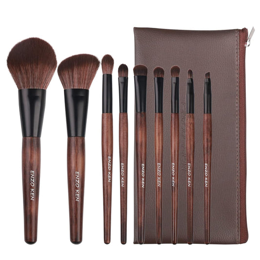 Professional Bamboo Makeup Brush Set with Natural Sable Hair and Travel Case, 7-Piece Kit