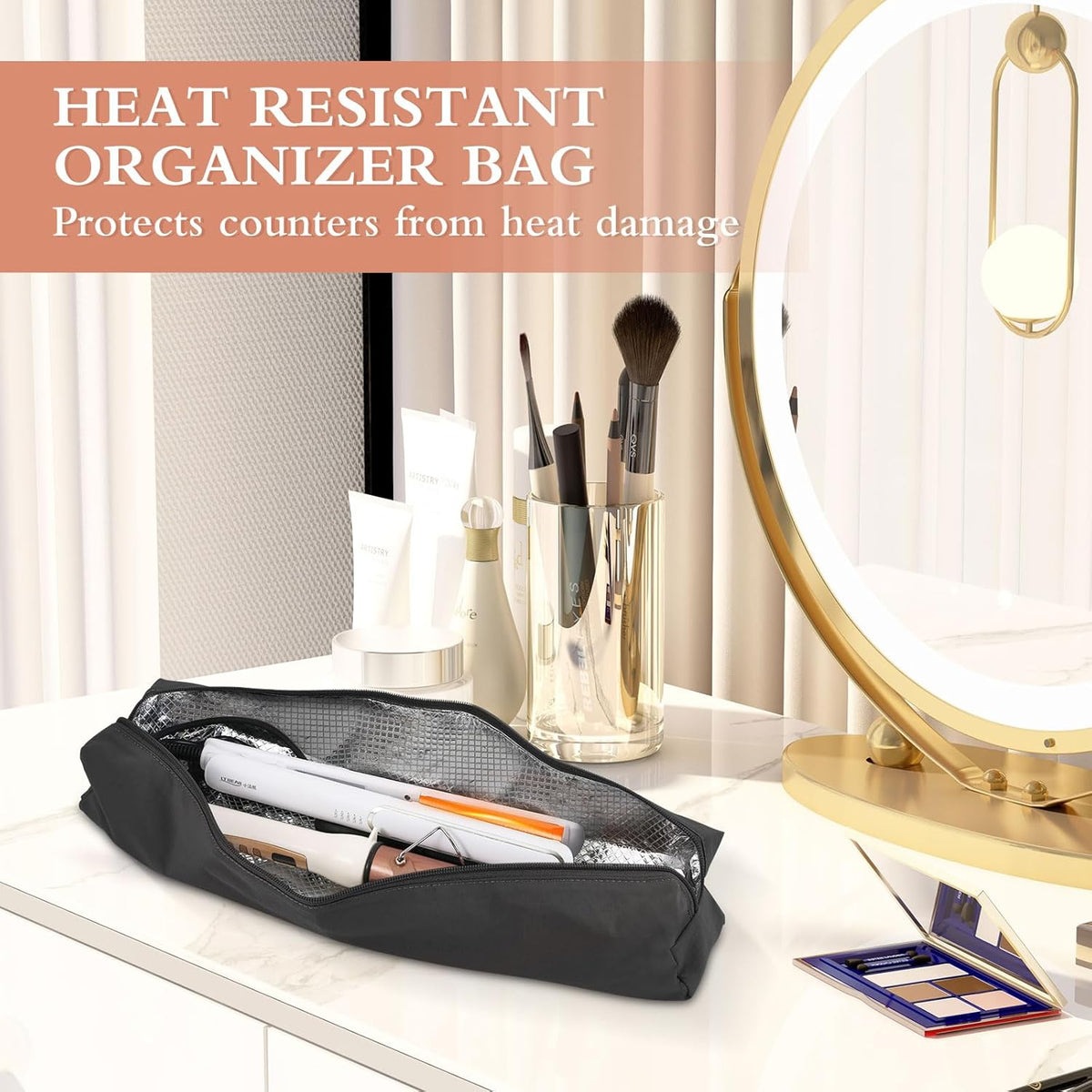 Professional Hot Hair Tools Organizer Bag - Heat Resistant Travel Case for Curling Irons and Flat Irons
