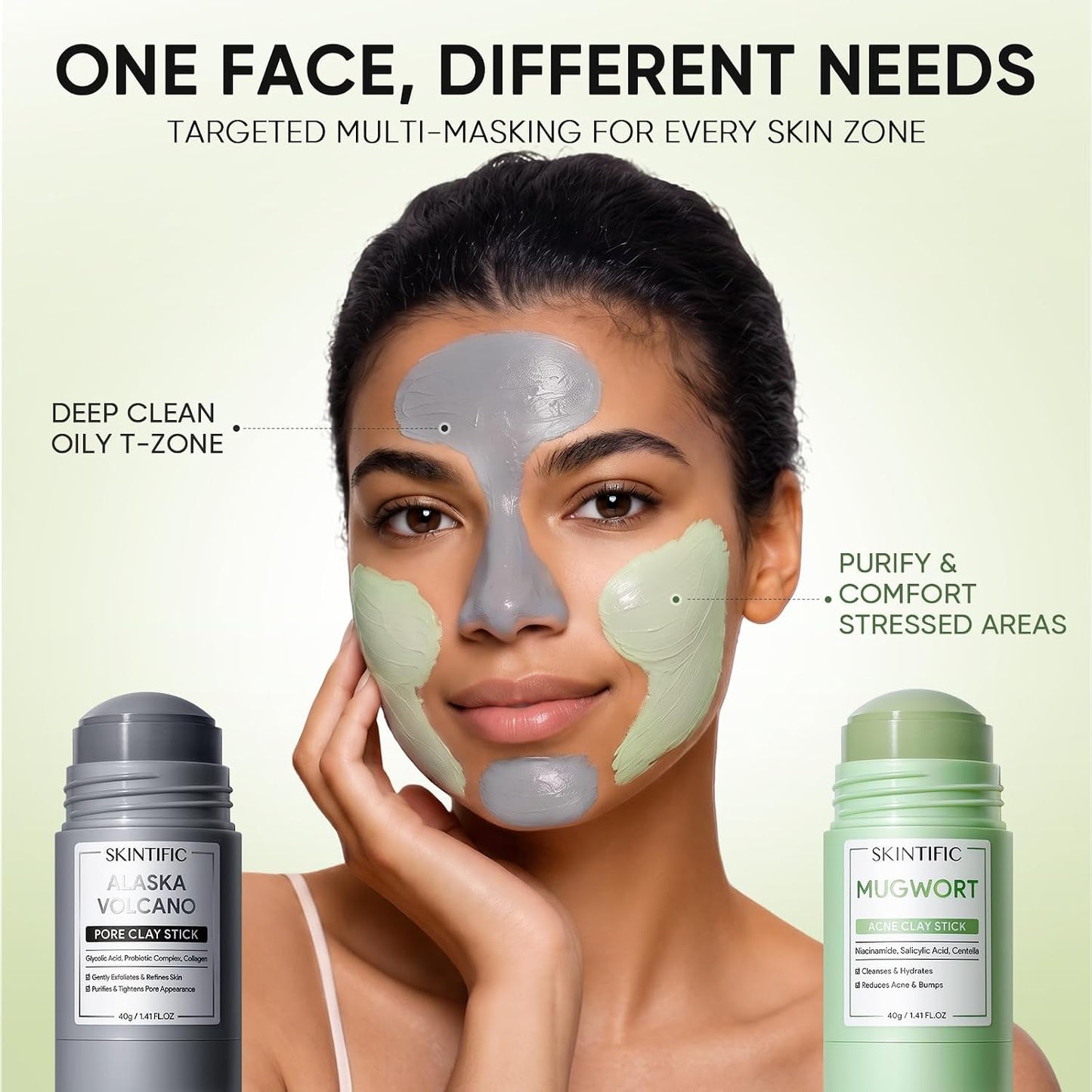 Clay Mask Stick Set with Alaska Volcanic Clay & Mugwort for Deep Pore Cleansing and Oil Control