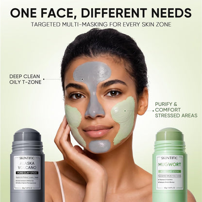 Clay Mask Stick Set with Alaska Volcanic Clay & Mugwort for Deep Pore Cleansing and Oil Control