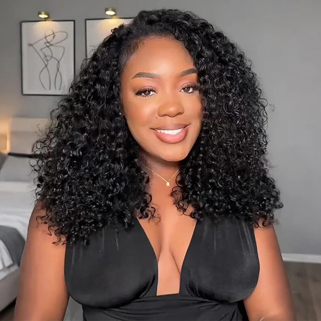 3-in-1 Half Wig Human Hair Glueless Kinky Curly Drawstring Seamless Clip-In Flip Over Wig 180% Density 18 Inch