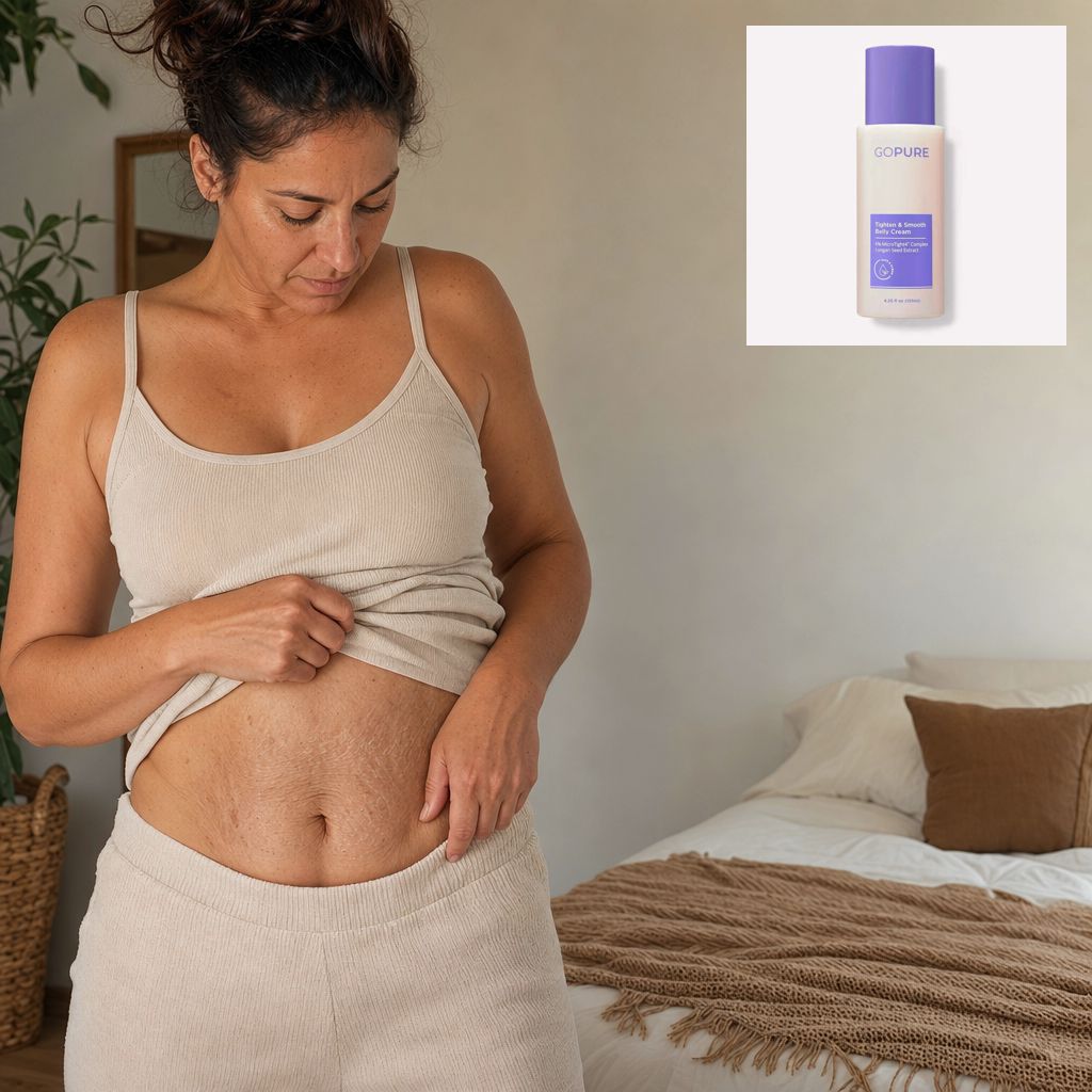 Tighten and Smooth bottle in a focused belly-care setting